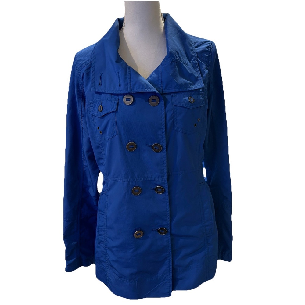Hurley Windbreaker Jacket Womens M‎ Blue Double Breasted Surf Beach No Hood